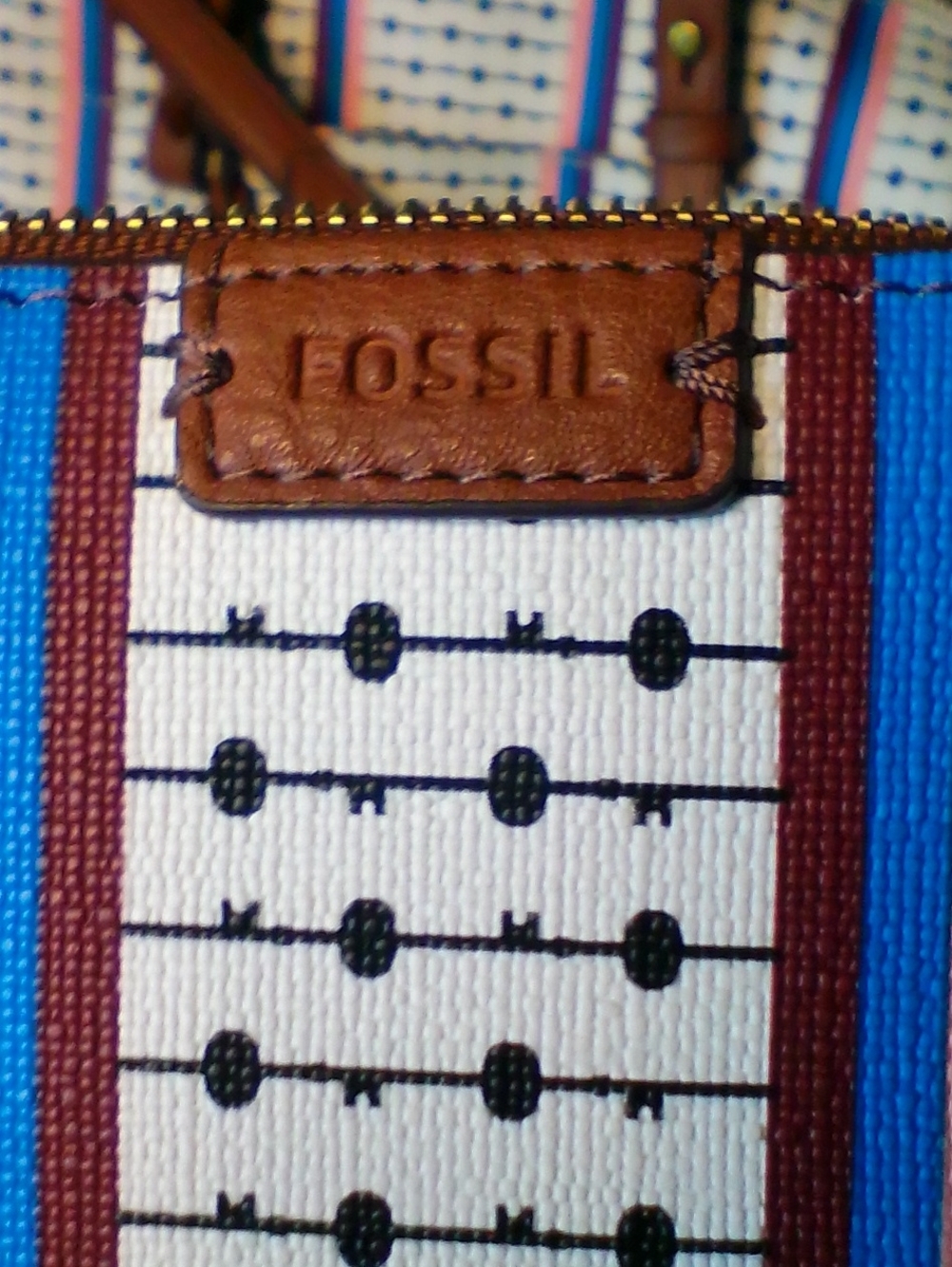 Fossil White Satchel with Brown Handles and Blue & Red Stripes - Picture 15 of 15